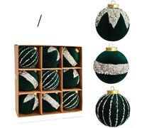 Boule de Noël en velours à faire soi-même pour décoration de sapin de Noël floquée avec détails peints à la main pour une utilisation saisonnière festive (8 cm, vert foncé)