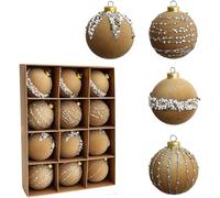 Boule de Noël en velours à faire soi-même pour décoration de sapin de Noël floquée avec détails peints à la main pour une utilisation festive et saisonnière (6 cm, beige)