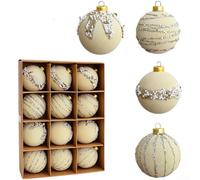Boule de Noël en velours à faire soi-même pour décoration de sapin de Noël floquée avec détails peints à la main pour une utilisation saisonnière festive (6 cm, blanc)