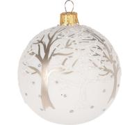 Boule de Noël en verre avec sapin tombé, blanche (8 cm)