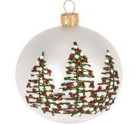 Boule de Noël en verre déco avec conifères, blanc (8 cm)