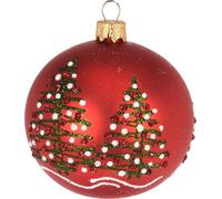 Boule de Noël en verre déco avec conifères, rouge (8 cm)
