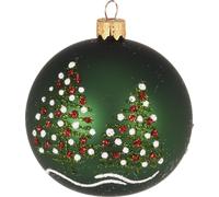 Boule de Noël en verre déco avec conifères, vert (8 cm)