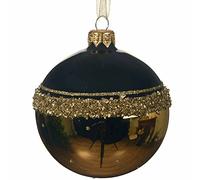 Boule de Noël en verre noir et or avec bandeau 8cm