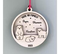 Boule de noël Famille oursons en Bois en Relief, 1 à 3 Enfants, Noël en Famille (1 Ourson)