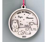 Boule de noël Famille oursons en Bois en Relief, 1 à 3 Enfants, Noël en Famille (2 oursons)