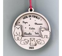Boule de noël Famille oursons en Bois en Relief, 1 à 3 Enfants, Noël en Famille (3 oursons)