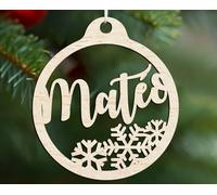 Boule de Noël gravée en Bois avec Personnalisation du nom, Ornement Naturel de Noël, Cadeau de Noël, Texte Libre