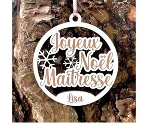 Boule de noël, Joyeux noël Maitresse, Cadeau de noël Personnalisable avec Le prénom de Votre Choix
