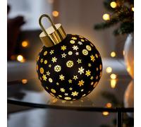 Boule de Noël LED à poser - Noir mat - Avec minuterie - Fonctionne avec piles - 15 cm - Boule en verre illuminée blanc chaud - 1 pièce - Motif aléatoire - Boule lumineuse - Décoration de table de