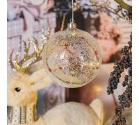 Boule de Noël LED en verre avec coeur Chaîne lumineuse, aspect givré, Ø15cm, LEDs blanc chaud/froid, minuterie, déco