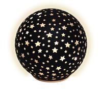 Boule de Noël LED en verre avec étoiles à poser - Noire - Avec minuterie - 15 cm - Boule décorative - Blanc chaud - Fonctionne avec piles - Décoration élégante et élégante