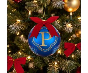 Boule de Noël lettre P bleu 10 cm Royal Garden