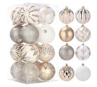 Boule de Noel Or et Blanc 8 cm 16pcs,Suspendues Ornements Boule d'arbre Noël,Décoration Noël Plastique,Pendentif Boule Décorative Plastique,Kit pour Noël Mariage Anniversaire Fête(Champagne Clair)