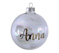 Boule de Noël, personnalisable, avec nom ou texte - Diamètre : 10 cm - En verre mat/brillant - Décoration de Noël individuelle - Texte doré (transparent)