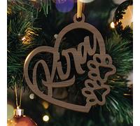 Boule de Noël Personnalisable en Bois - Déco de Noël Découpée Laser avec Prénom Personnalisé (Modèle Coeur & Pattes, Noyer)
