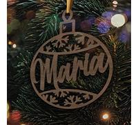 Boule de Noël Personnalisable en Bois - Déco de Noël Découpée Laser avec Prénom Personnalisé (Modèle Flocon, Noyer)