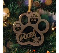 Boule de Noël Personnalisable en Bois - Déco de Noël Découpée Laser avec Prénom Personnalisé (Modèle Patte Chat, Noyer)