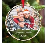 Boule de Noël Personnalisable en Cristal, Décoration Photo, Ornement Sapin avec Texte Personnalisé, Joyeux Noel 2025, Épaisseur 6 mm
