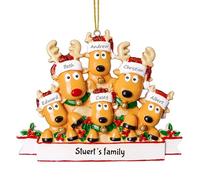 Boule de noël personnalisée 2024 Famille de 2/3/4/5/6/7/8 Cerfs Ornement de Noël personnalisé avec Texte Ornements de Famille personnalisés pour Cadeaux de décoration d'arbre de Noël - 6 Personnes