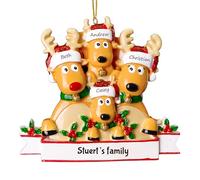 Boule de noël personnalisée 2024 Famille de 2/3/4/5/6/7/8 Cerfs Ornement de Noël personnalisé avec Texte Ornements de Famille personnalisés pour Cadeaux de décoration d'arbre de Noël - 4 Personnes