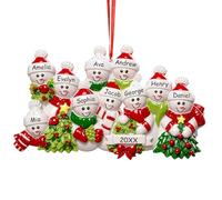 Boule de Noël Personnalisée 2025 Famille de 10 - Ornements de Sapin Bonhomme de Neige avec Prénoms en Résine, Décoration de Noël Personnalisable pour Arbre de Noël