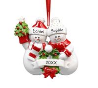 Boule de Noël Personnalisée 2025 Famille de 2 - Ornements de Sapin Bonhomme de Neige avec Prénoms en Résine, Décoration de Noël Personnalisable pour Arbre de Noël