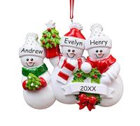 Boule de Noël Personnalisée 2025 Famille de 3 - Ornements de Sapin Bonhomme de Neige avec Prénoms en Résine, Décoration de Noël Personnalisable pour Arbre de Noël