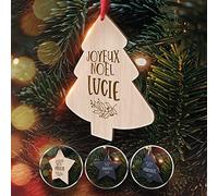 Boule de Noël Personnalisée avec Gravure Déco Joyeux Noël Et Prénom - Décoration De Noël en Forme de Sapin - Ornement de Sapin (Sapin Bois)