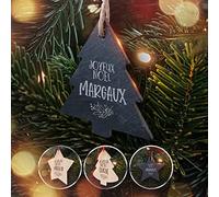 Boule de Noël Personnalisée avec Gravure Déco Joyeux Noël Et Prénom | Sapin Ardoise - Décoration De Noël en Forme de Sapin - Ornement de Sapin - Finition premium - Personnalisation sur mesure