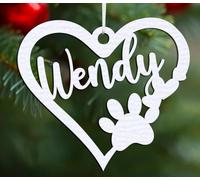 Boule de Noël personnalisée avec nom de chien, chat, animal ou texte sélectionné, diamètre 10 cm, boules de Noël, décorations de Noël individuelles (coeur, blanc HDF)