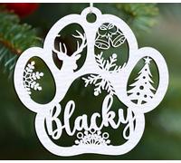 Boule de Noël personnalisée avec nom de chien, chat, animal ou texte sélectionné, diamètre 10 cm, boules de Noël, décorations de Noël individuelles (patte, HDF blanc)