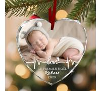 Boule de Noel Personnalisée avec Photos et Texte, Pendentifs Personnalisés pour Décorer Le Sapin et la Chambre, Le Premier Cadeau de Noël pour Le Nouveau-né des Jeunes Mariés (Style 3)