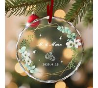 Boule de Noel Personnalisée avec Photos et Texte, Pendentifs Personnalisés pour Décorer Le Sapin et la Chambre, Le Premier Cadeau de Noël pour Le Nouveau-né des Jeunes Mariés (Style 5)