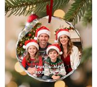 Boule de Noel Personnalisée avec Photos et Texte, Pendentifs Personnalisés pour Décorer Le Sapin et la Chambre, Le Premier Cadeau de Noël pour Le Nouveau-né des Jeunes Mariés (Style 1)