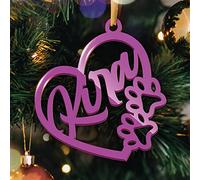 Boule de Noël Personnalisée avec Prénom - Décoration Sapin de Noel en Forme de Cœur avec Pattes d'animaux - Ornement de Sapin Glossy (Modèle Coeur & Pattes, Gloss Fuchsia)