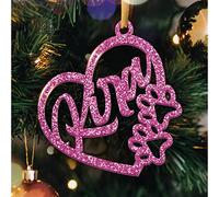 Boule de Noël Personnalisée avec Prénom - Décoration Sapin de Noel en Forme de Cœur avec Pattes d'animaux - Ornement de Sapin Pailleté (Modèle Coeur & Pattes, Glitter Rose)