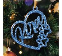 Boule de Noël Personnalisée avec Prénom - Décoration Sapin de Noel en Forme de Cœur avec Pattes d'animaux - Ornement de Sapin Pailleté (Modèle Coeur & Pattes, Glitter Bleu)