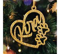 Boule de Noël Personnalisée avec Prénom - Décoration Sapin de Noel en Forme de Cœur avec Pattes d'animaux - Ornement de Sapin Pailleté (Modèle Coeur & Pattes, Glitter Or)