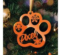 Boule de Noël Personnalisée avec Prénom - Décoration Sapin de Noel en Forme De Patte de Chat- Ornement de Sapin Glossy (Modèle Patte Chat, Gloss Orange)