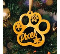 Boule de Noël Personnalisée avec Prénom - Décoration Sapin de Noel en Forme De Patte de Chat- Ornement de Sapin Glossy (Modèle Patte Chat, Gloss Jaune)