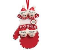 Boule de Noël Personnalisée, Décorations de Noël Famille de 2, 3, 4, 5 ou 6, Gants Rouges avec Prénoms et Année 2025 Personnalisables, Cadeau Personnalisé Noël pour la Famille