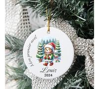 Boule de Noël Personnalisée en Céramique - Mon Premier Noël 2024 avec Prénom - Décoration de Sapin pour Bébé, Souvenir de Naissance, Cadeau Noël Unique (Ours1)