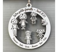 Boule de Noël personnalisée Famille, décoration de Sapin de noël Personnalisable avec prénoms et Personnages, Boule Premier noël