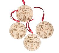 Boule de Noël Personnalisée Maîtresse, Atsem, Nounou - Décoration Noël en Bois Gravé - Cadeau Unique et Durable pour Sapin - Ornement Personnalisé pour Enseignants et Assistantes (Maître)