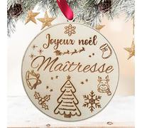 Boule de Noël Personnalisée Maîtresse, Atsem, Nounou - Décoration Noël en Bois Gravé - Cadeau Unique et Durable pour Sapin - Ornement Personnalisé pour Enseignants et Assistantes (Maîtresse)