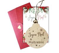 Boule de Noël Personnalisée Maîtresse, Boule Personnalisable en Bois maitresse, Ornement fête de Fin d’année, Idée Cadeau Noël Prof école, Cadeau Enseignante