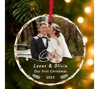 Boule de Noel Personnalisée Photo Cristal Decoration Sapin de Noël, 2025 Boule de Noel Personnalisée Photo et Nom, Suspension Arbre de Noël Décorations Cadeau Famille, Couples, Amis, Bébé, Animal