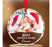 Boule de Noël Personnalisée Premier Noël du Bébé 2025 - Souvenir Personnalisé Photo, Boule de Noël pour Sapin avec Prénom et Date, Cadeau pour Le Nouveau-né