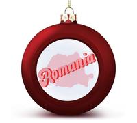 Boule de Noël rouge avec carte des nations de la Roumanie - Décoration de Noël - Décoration de sapin de Noël - Fournitures de fête saisonnières